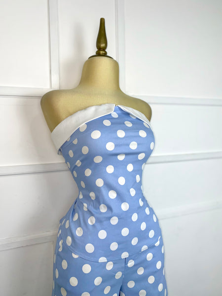 Set azul lunares blancos