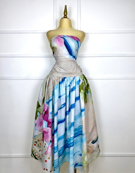 Vestido strapless estampado multicolor