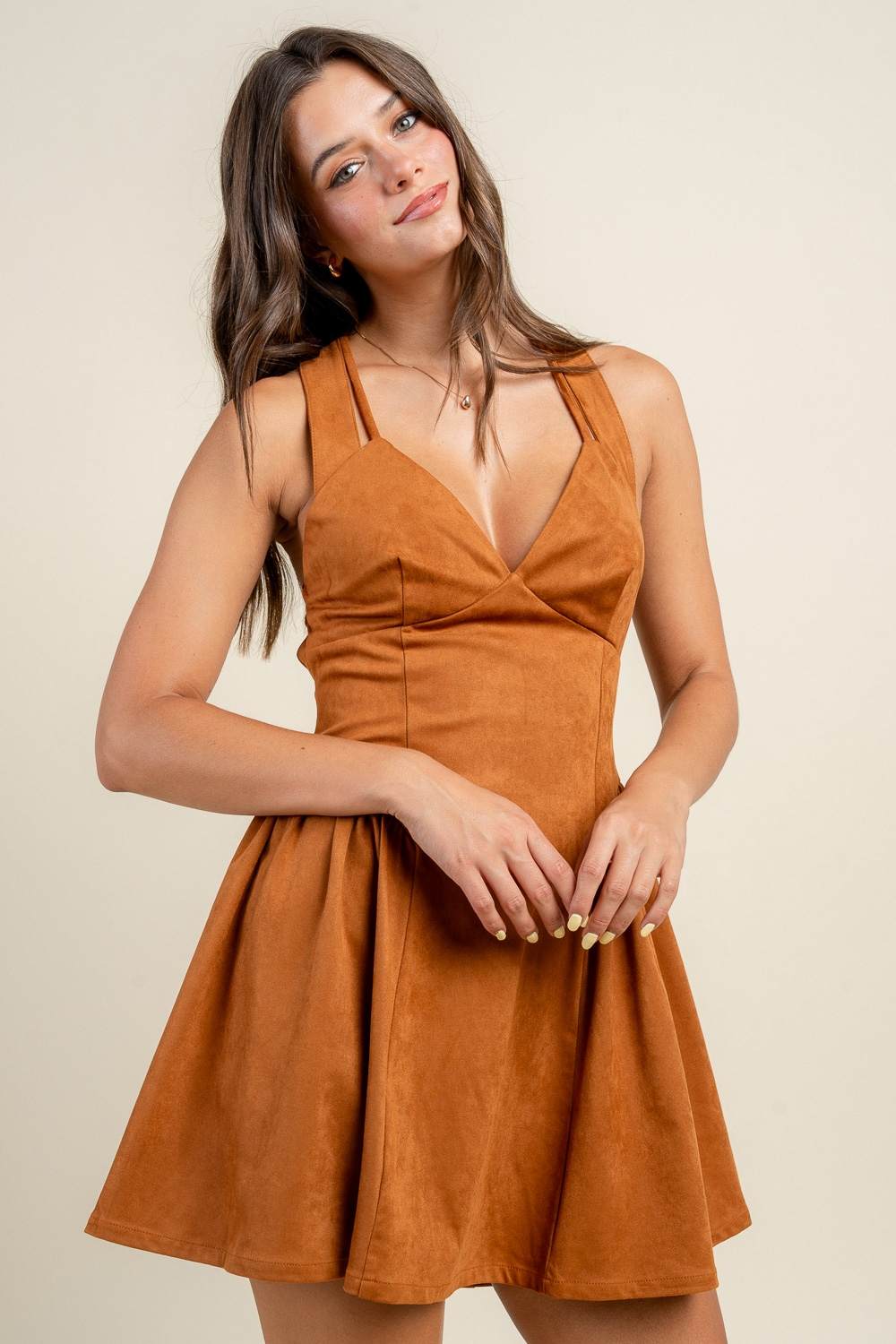 Vestido camel gamuza