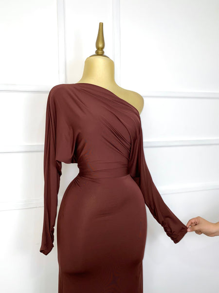 Vestido largo asimétrico stretch