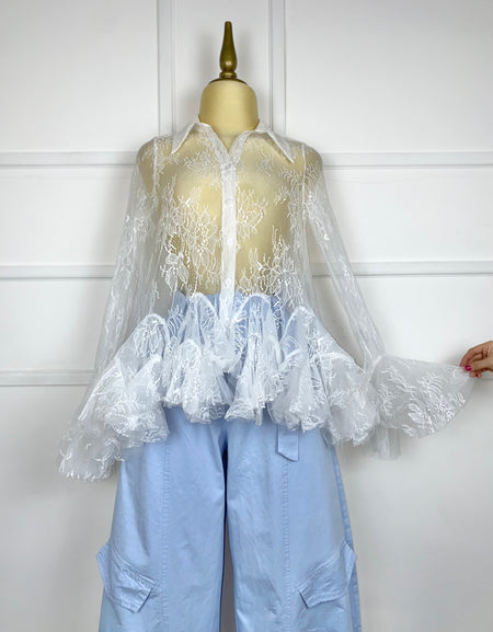 Blusa encaje blanco con tul