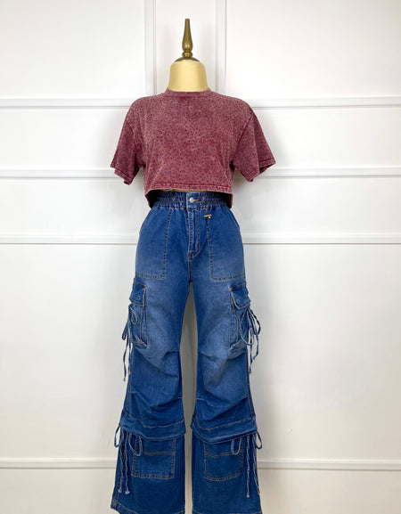 Blusa corta con pedrería (2 colores)