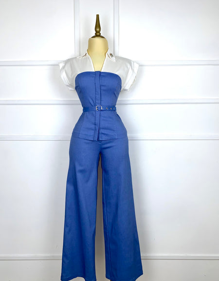Set azul stretch con cinto