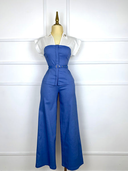 Set azul stretch con cinto