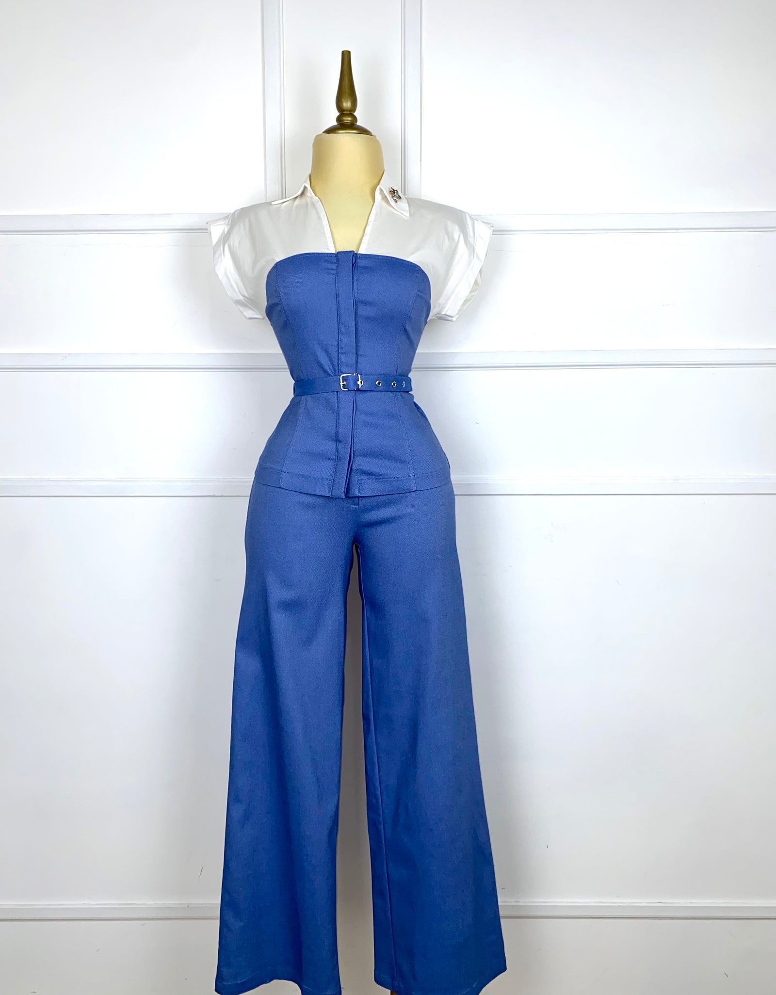 Set azul stretch con cinto