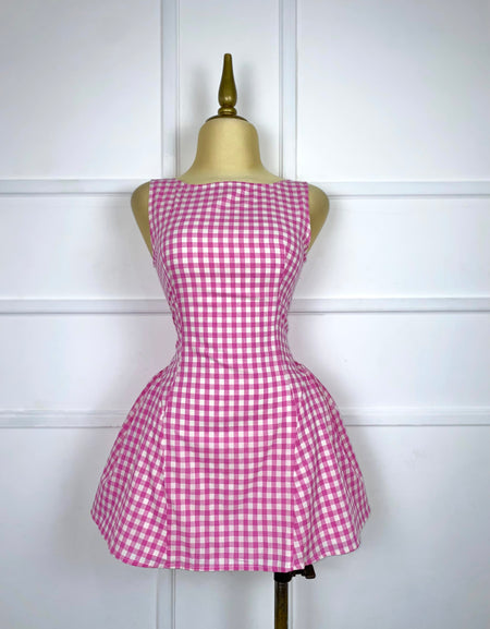 Vestido rosa cuadros