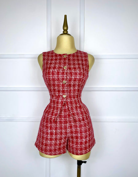 Set tweed rojo botones dorados