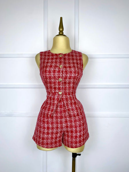 Set tweed rojo botones dorados