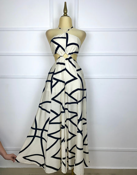 Palazzo beige con líneas negras