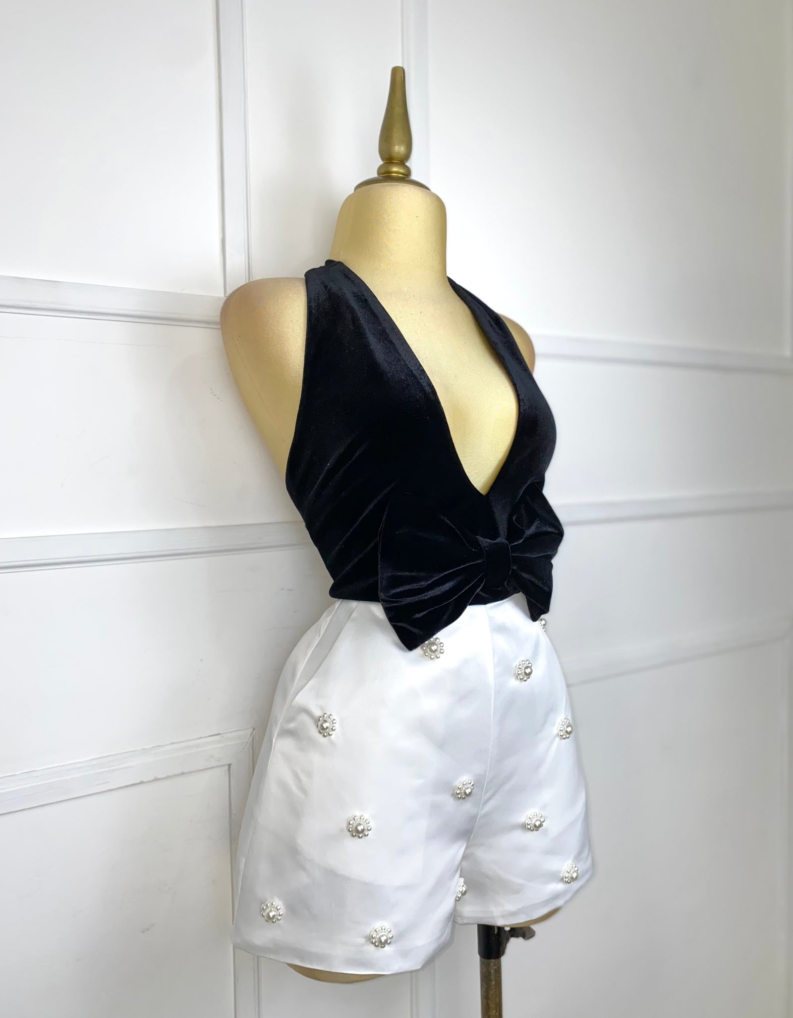 Jumper bicolor terciopelo con perlas