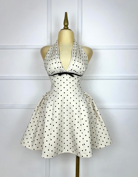 Vestido halter polka dots tipo lino