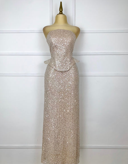 Set glitter con perlitas tipo corset (Top y falda)