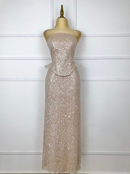 Set glitter con perlitas tipo corset (Top y falda)