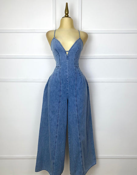 Palazzo de mezclilla con cierre