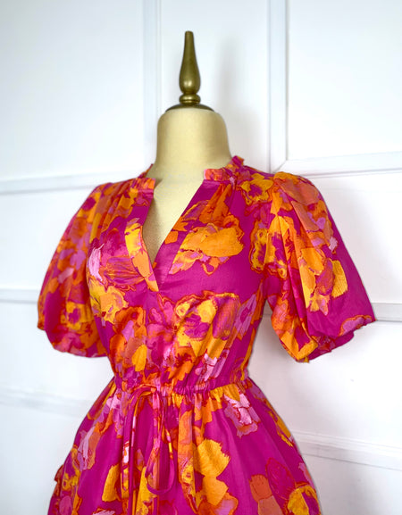 Vestido estampado floral rosa/naranja