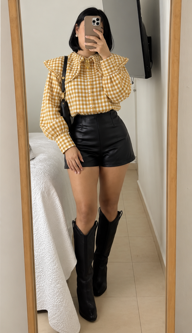 Camisa cuadros mostaza con candado