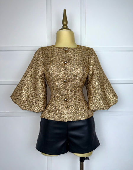 Blusa tweed dorada con botones