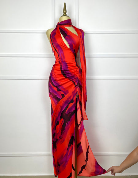 Vestido largo satín multicolor