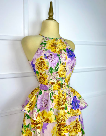 Set flores amarillas/lilas con cinto (blusa y falda)