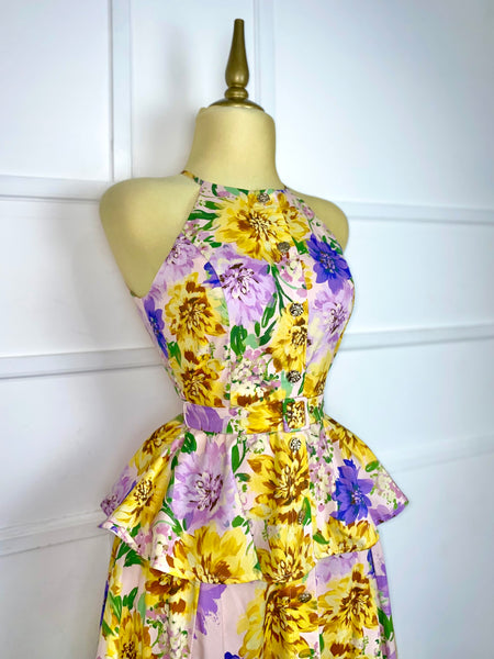 Set flores amarillas/lilas con cinto (blusa y falda)