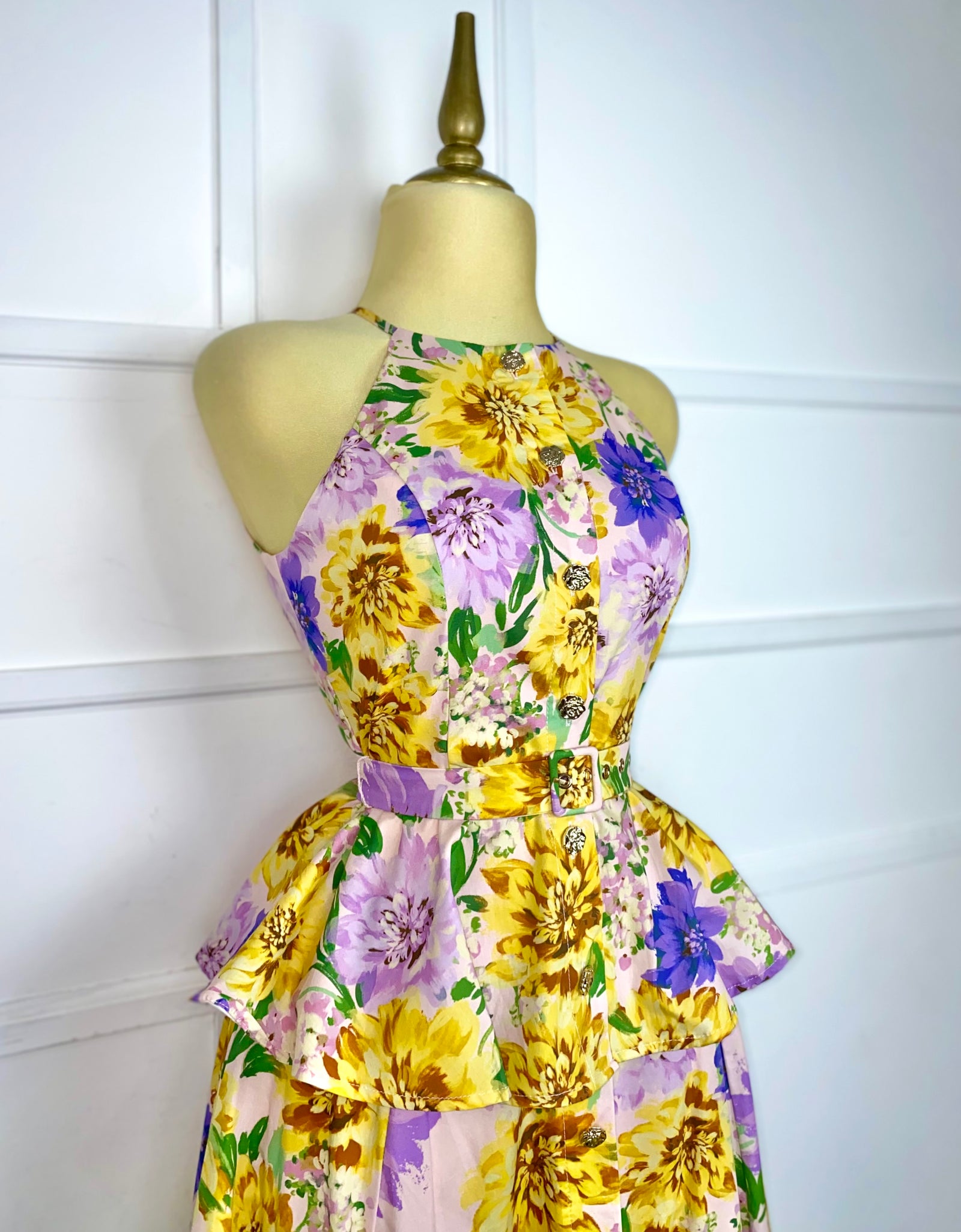 Set flores amarillas/lilas con cinto (blusa y falda)