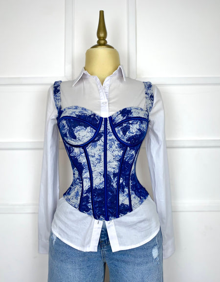 Corset azul estampado