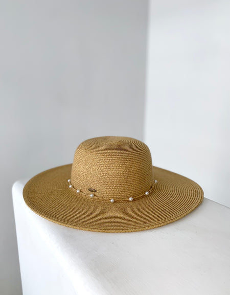 Sombrero de paja con perlitas (2 colores)