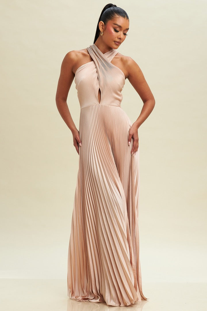 Vestido moka satín plisado