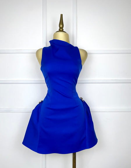 Vestido azul asimétrico corte A