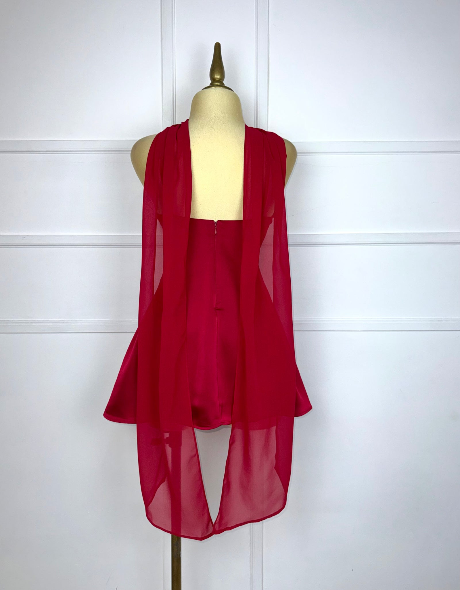 Vestido satín rojo quemado