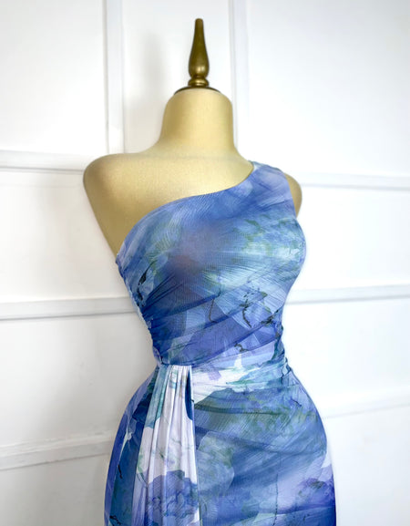 Vestido azul multi stretch con abertura lateral