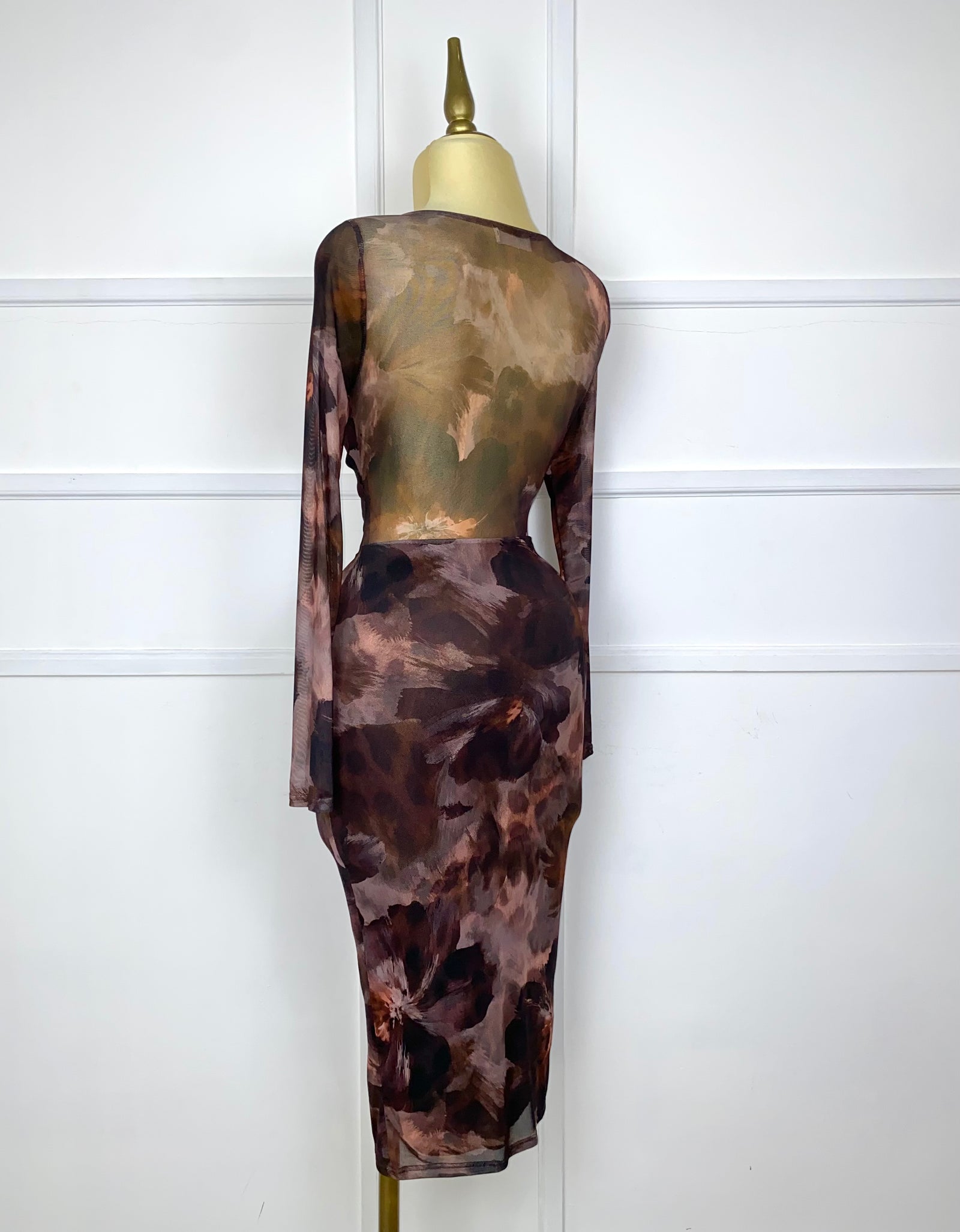 Vestido mesh café multi