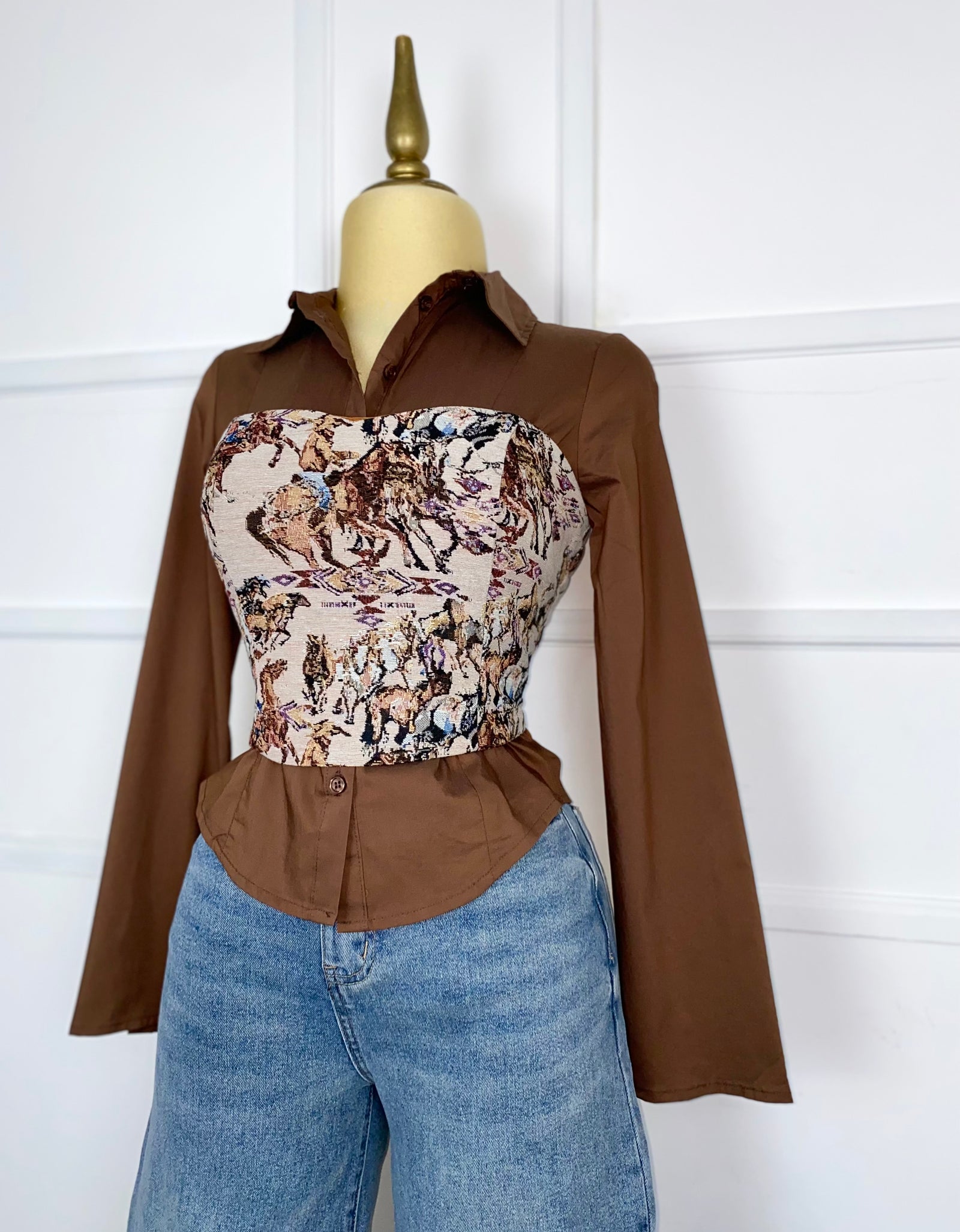 Top estampado vaquero con cordones