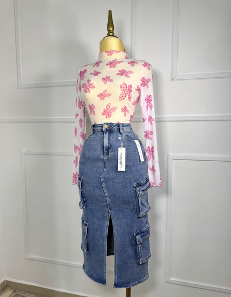 Blusa mesh de moñitos rosas