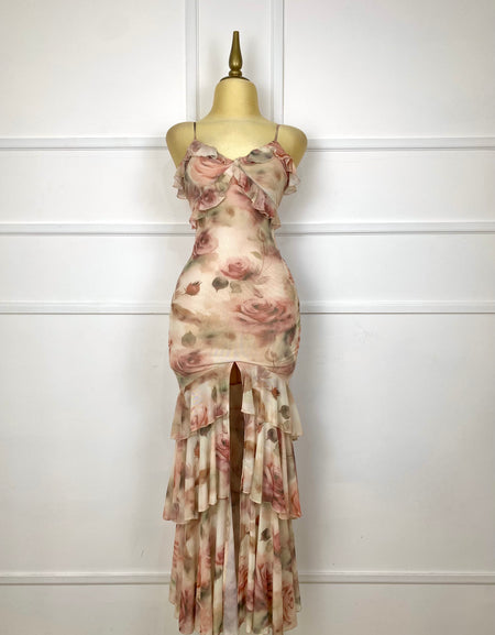 Vestido flores midi con abertura