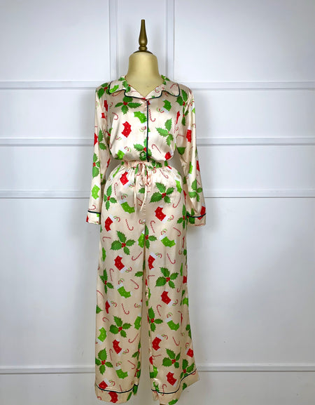 Pijama satín estampado navideño