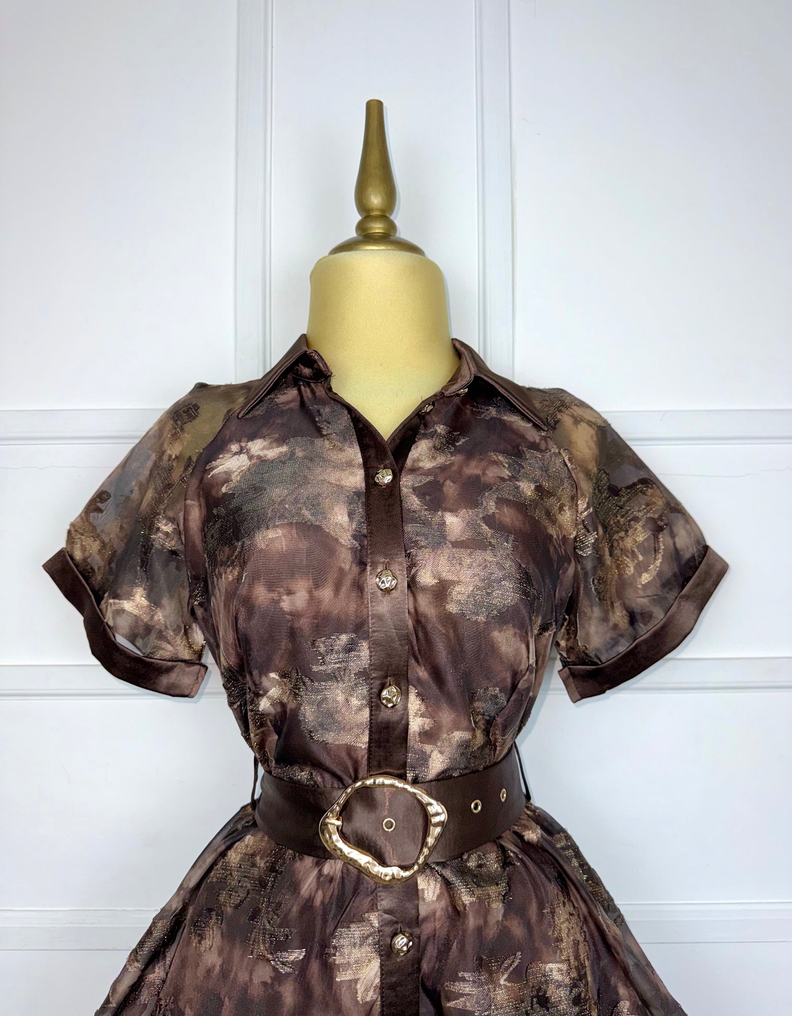 Vestido multi café corte A con cinto