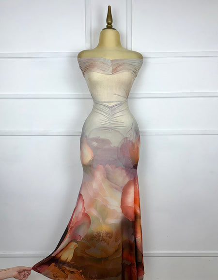 Vestido largo mesh con stretch
