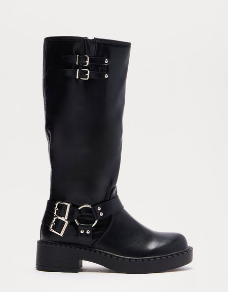 Botas negras hebilla plata