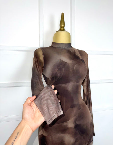 Vestido café multi mesh