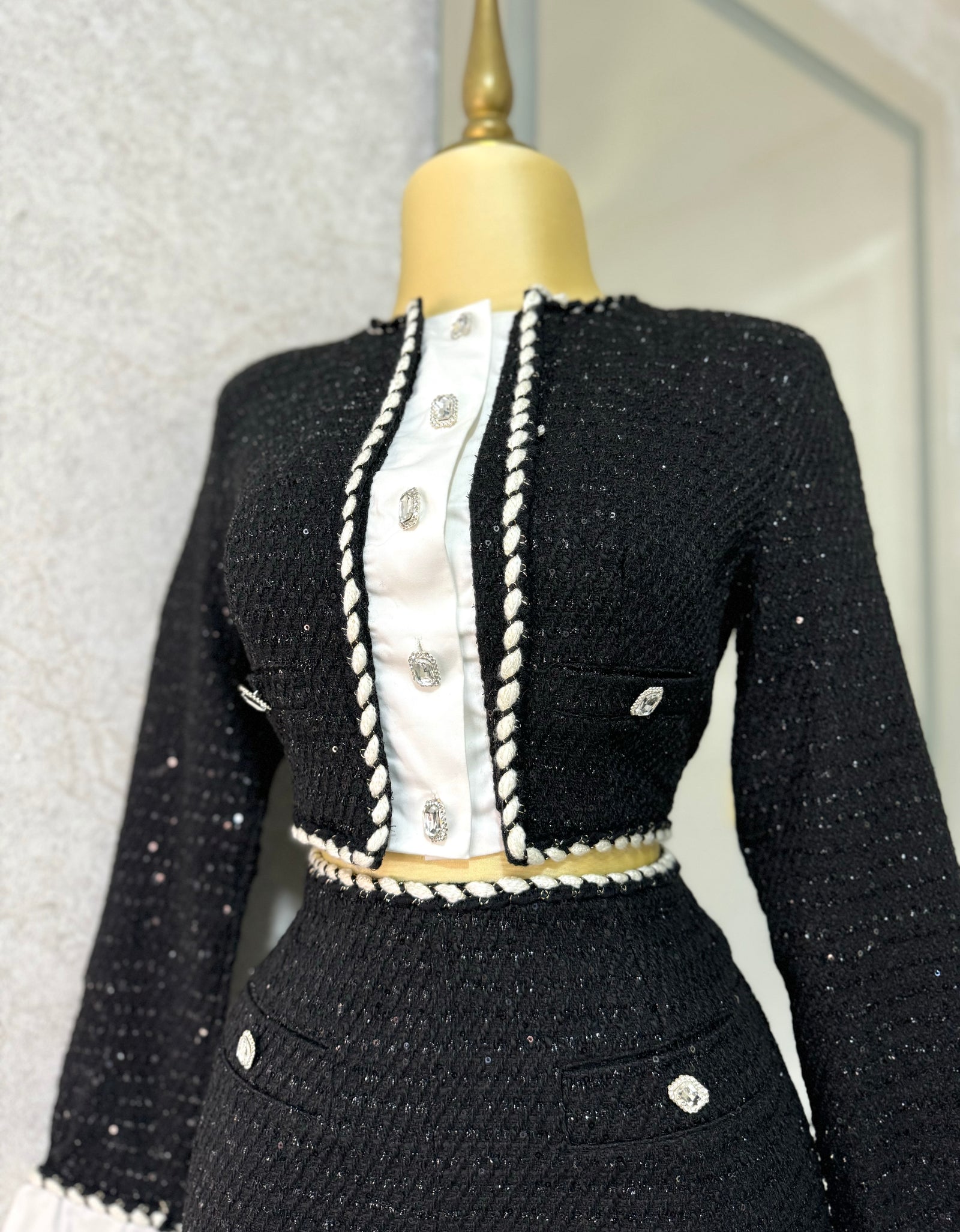 Set tweed botones pedrería