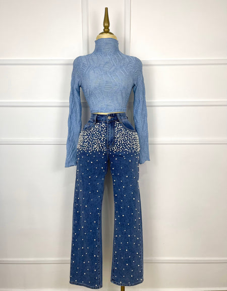 Pantalón de mezclilla con perlas