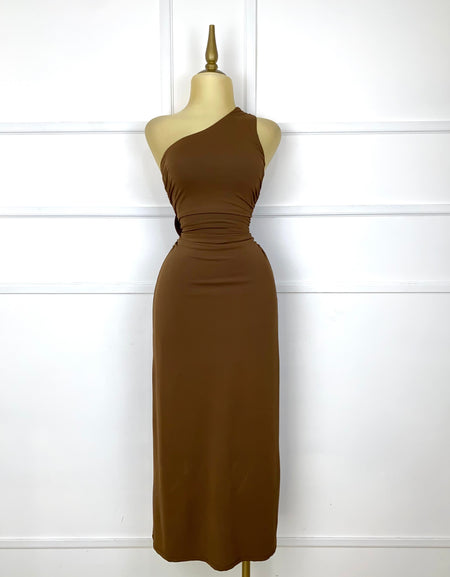 Vestido café stretch largo