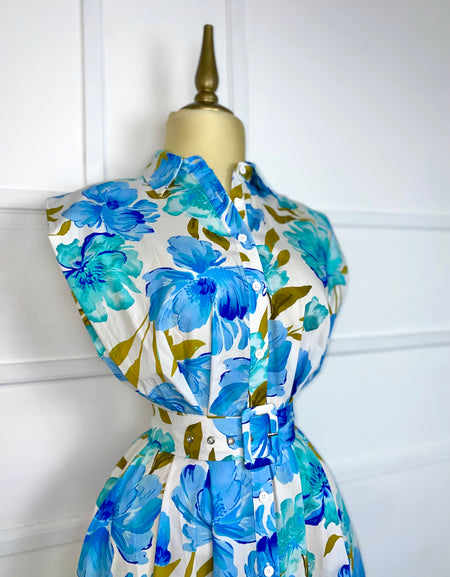 Vestido midi estampado flores azules