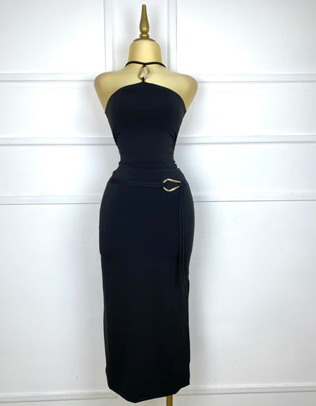 Set negro stretch hebillas doradas