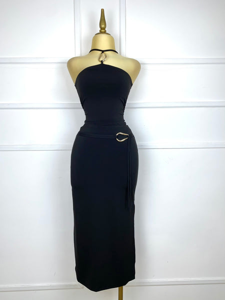 Set negro stretch hebillas doradas