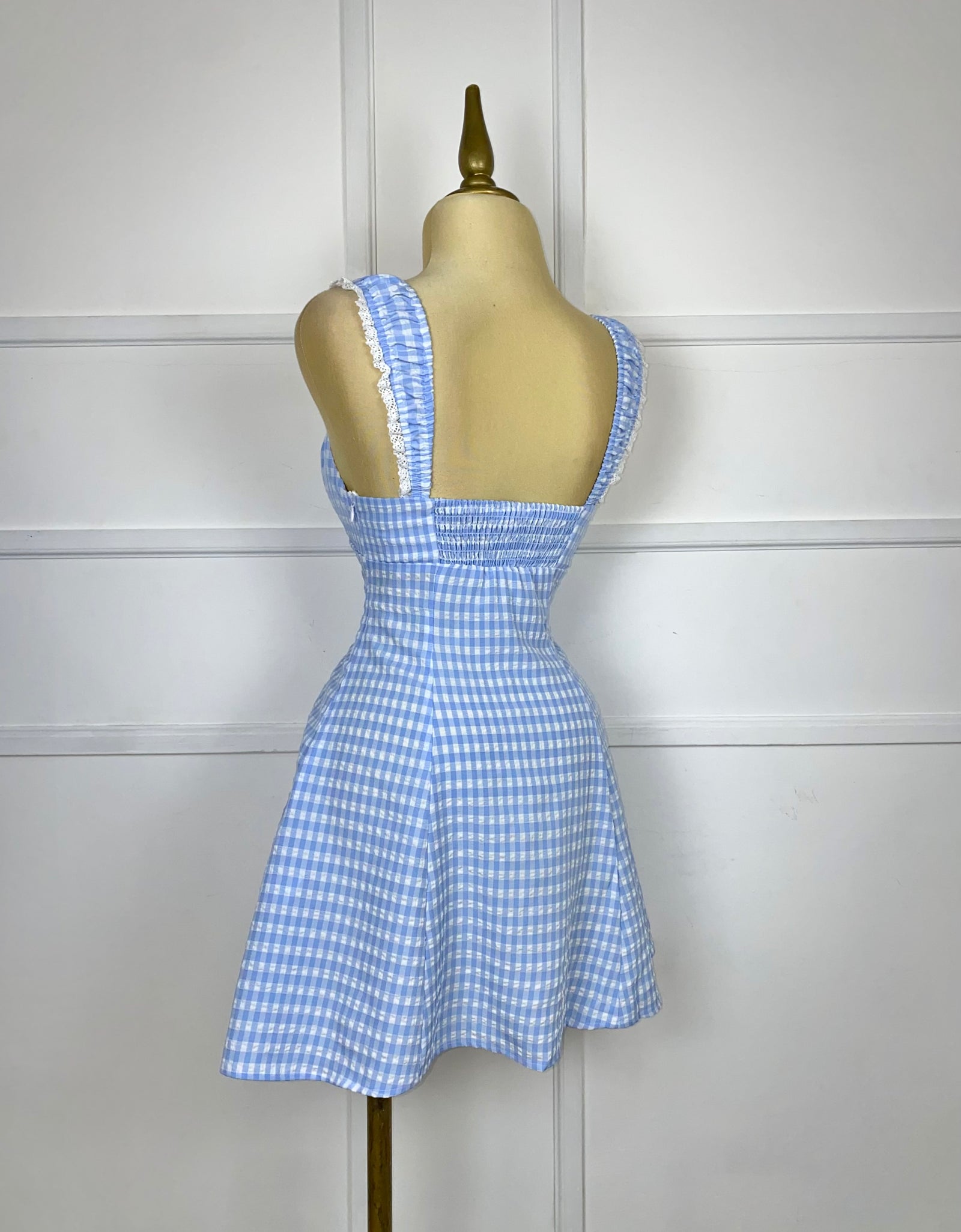 Vestido corto a cuadros blanco/azul