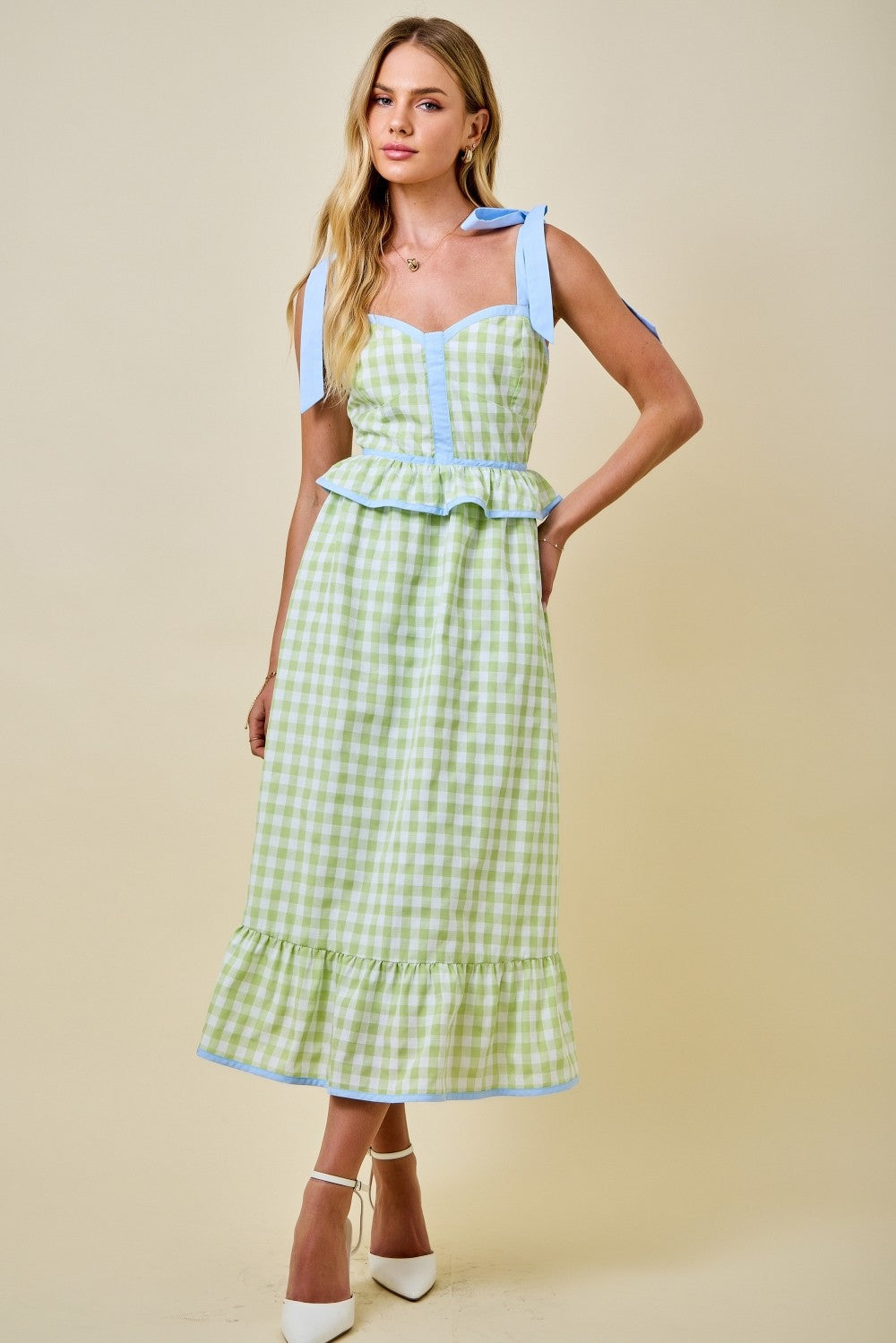 Vestido midi cuadros verdes