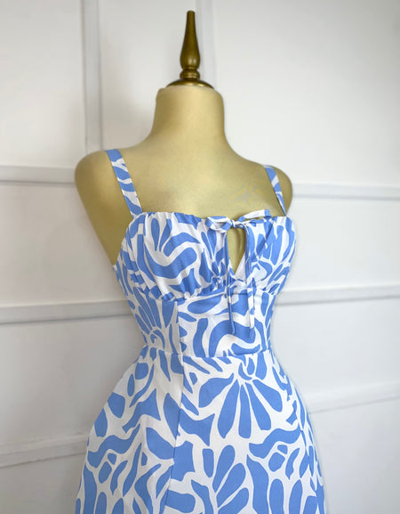 Vestido midi blanco con estampado azul