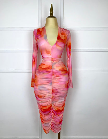 Vestido midi drapeado multicolor